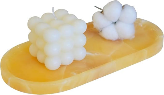 JINGJU Orange Marble Oval Tray 10"x5", Natural Stone Decorative Tray for Jewelry, Candle, Bathroom Counter, Coffee Table, Perfume Display