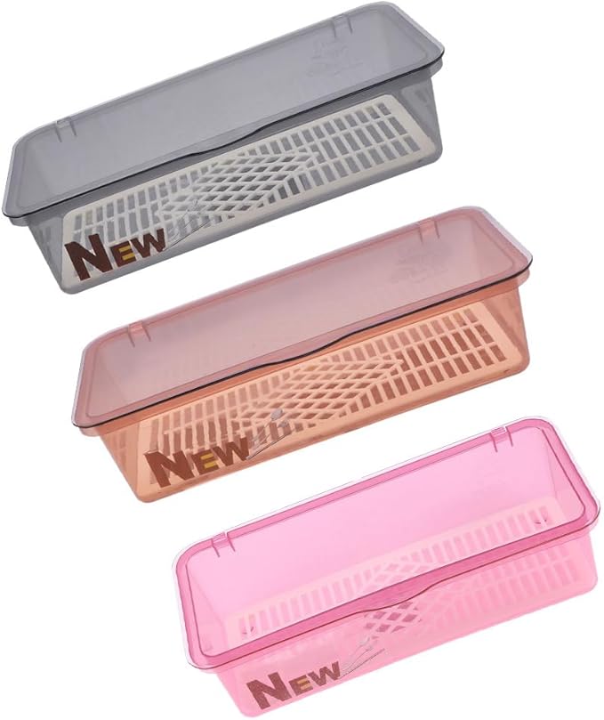 DOITOOL 3PCS Flatware Tray with Lid and Drainer, Tableware Utensil and Cutlery Drawer Organizer with Lid Covered Silverware Tray to Keeps Your Cutlery Organized and Protected (Random Color)