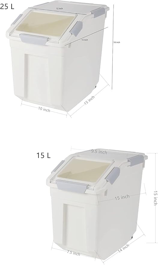 Pack-4 Ingredient Storage Bins (25 L Pack-2) (15 L Pack-2) with Wheels Seal Locking Lid PP