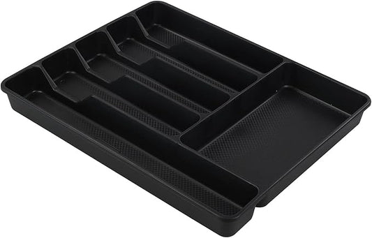 Morcte 1-Pack Plastic Silverware Cutlery Tray Organizer, Cutlery Holder Trays, Black