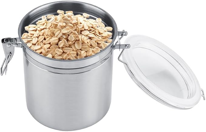 Stainless Steel Coffee Canister, Airtight Ground Coffee Bean Storage Container Keep Bean Fresh Organizer Jars Clear Clamp Lid Large Capacity for Kitchen Organization Pantry Tea Flour Sugar 1450ml