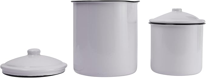 Creative Co-Op Set of 2 White Enameled Canisters with Lids