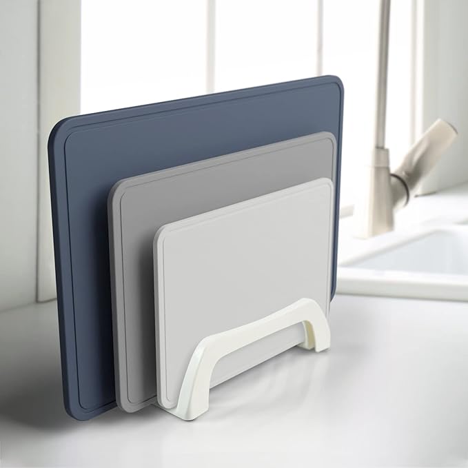 carrotez Plastic Cutting Board Holder, 3-Compartment Storage Organizer, 0.6 Inch Slots, White