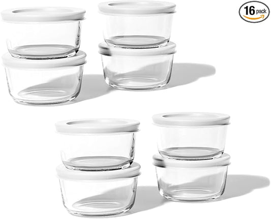 16-Piece Glass Food Storage Containers Set (8 Containers + 8 BPA-Free Lids) | 1-Cup, Leakproof | Microwave, Freezer, Oven & Dishwasher Safe | Ideal for Meal Prep & Pantry Organization