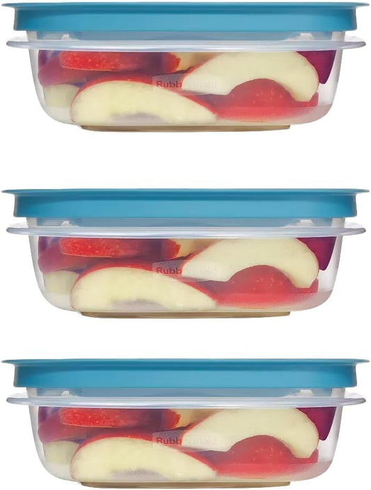 Rubbermaid Storage Containers, Easy Find Lids, Teal, 3 cup, Flex & Seal, Leak Proof Lids, Food Storage Set, Clear Meal Prep Flex Containers, 3 Piece Set, Utenselux