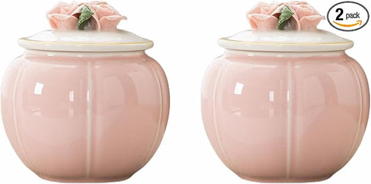 the wonderful years of youth Ceramic Storage Jars, Vintage Chinese Style Storage Jars with airtight Traditional Tea Tins Cans Canister for Kitchen Spice, biscuit,Tea, candy,Coffee,red,pink (Pink)
