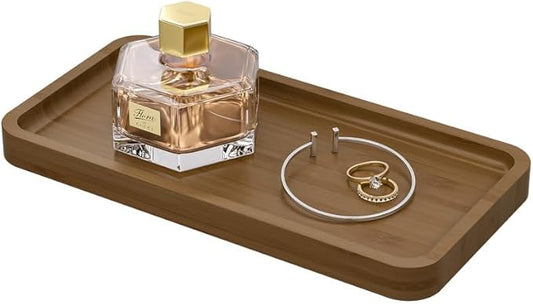Weenson Small Bathroom Vanity Tray for Countertop Makeup Perfume Jewelry Decor Candle Keys, Bamboo Kitchen Tray for Soap Dispenser Spice, Small Toilet Tray for Sink 7.9" L x 4" W x 0.79" H Brown