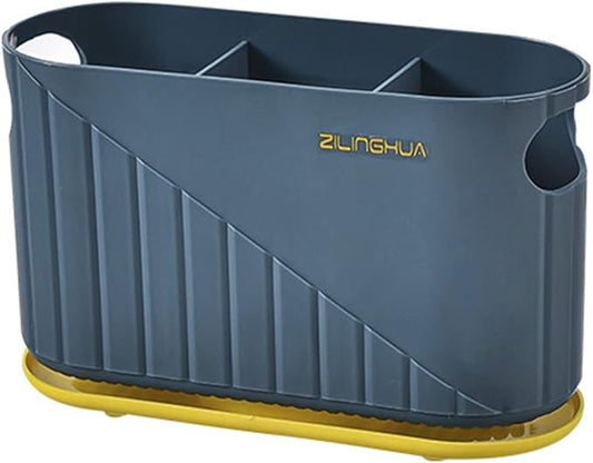 Kitchen Cutlery Drainer Utensil Holder Cutlery Storage Box Wall-Mounted Tableware Storage Holder Utensil Caddy Flatware Organizer Countertop (Blue)