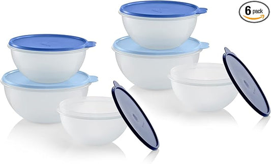 Tupperware Heritage Wonderlier 12 Piece Food Storage Bowl Set in Clear/Blue, Dishwasher Safe and BPA Free (6 Bowls, 6 Lids)
