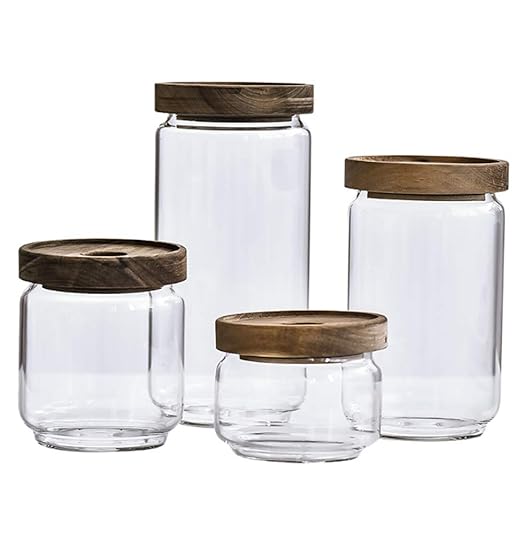 Glass Food Storage Jar 250ml/8.5oz Clear Glass Canister with Airtight Seal Acacia Wood Lids Kitchen Food Storage Container for Coffee Bean Loose Tea Spice Bottle Sugar Cookies Nuts Snack Candy Jar
