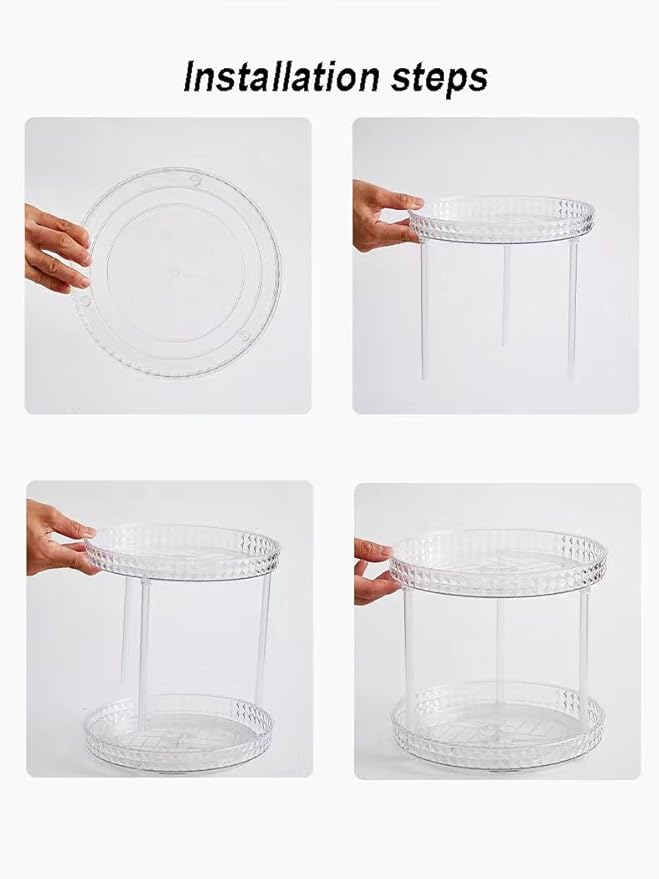 Lazy Susan Turntable Organizer, Rotating Makeup Organizer for Vanity, Desktop Cosmetics Display Cabinet Perfume Organizer for Kitchen, Bathroom, Dorm, Bedroom (Diamond Clear, 9.25inch 1 Tier)