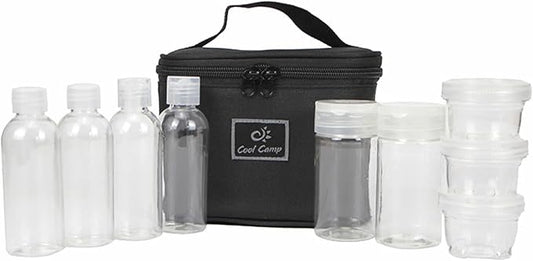 Travel Spice Bottle Kit, Camping Portable Compact Sauce Containers with 9 Seasoning Bottles Jar for Salt Sugar Dry Herb Spice, Great for Home or Outdoor Use