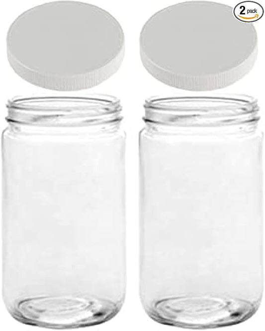 JARMING COLLECTIONS Mason Jars 32 Oz Glass EXTRA WIDE MOUTH Quart Storage Jars with Lids - BPA Free Plastic Storage Lids - Made in USA - Quart Glass Jars 32 oz with Airtight Lids (Set of 2)