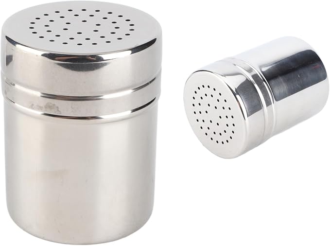 Stainless Steel Powdered Sugar Shaker Duster, Spice Dispenser Spice Shaker Condiment Jar Kitchen Shakers Metal Salt Pepper Dredge Shakers with Holes and Lids for Salt Spice Sugar, Set of 2
