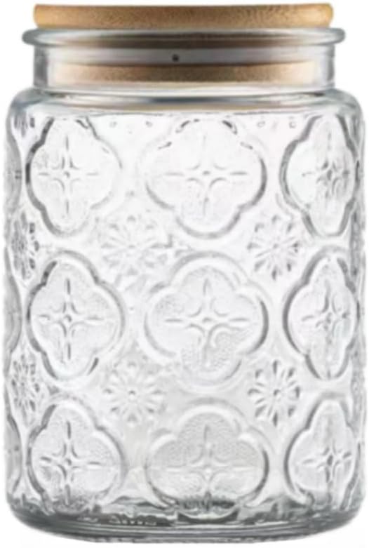 ANSQU Vintage Glass Jar, Decorative Glass Jar with Bamboo Lid, Candy Jar Cookie Jar for Kitchen Counter, Pantry, 23.7 FL OZ Glass Storage Jar Holds Coffee, Tea, Sugar, Balth Salts
