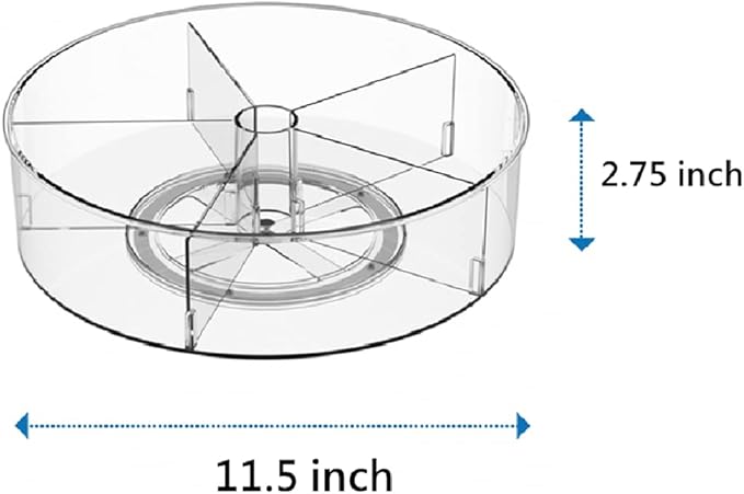 Slideep Lazy Susan Plastic Turntable Divided Spinner for Kitchen Cabinet, Pantry, Fridge, Cupboard, Counter Organizing Fully Rotating Organizer for Food, Spices, and Condiments, 11.5" Clear - 2 Pack