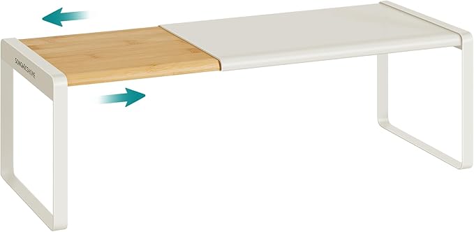 SONGMICS HOME Spice Rack, Expandable Cupboard Shelf Orgnizer, Kitchen Counter Shelf, Bamboo and Metal, Space-Saving Shelving, Stackable, Natural Beige and Cream White UKCS052W01