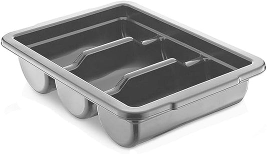 Commercial Cutlery Bin, 3-Compartment Restaurant Kitchen Flatware Tray, Silverware Storage Plastic Container, Condiments Holder, Utensil Organizer Box (Gray)