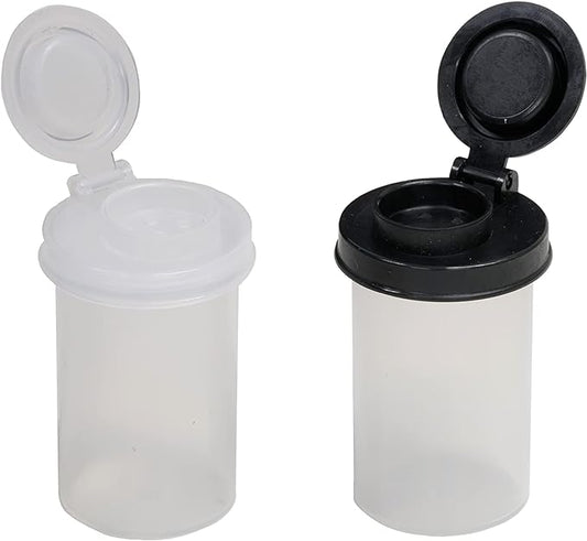 BRAZZA Salt and Pepper Shakers Moisture Proof Set, Perfect to go Camping Picnic Outdoors Kitchen Lunch Boxes Travel Spice Set Clear with Black Lids Plastic Airtight Jar Dispenser 5 small