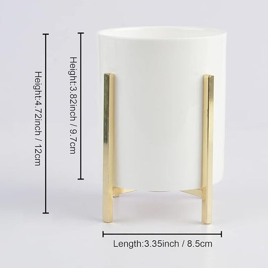Kitchen Cooking Utensil Holder, 2 Pcs Ceramic Flatware Caddy with Gold Metal Bracket, Chic & Modern Kitchen Utensil Holder for Countertop, Rustic Cooking Utensil Crock for Farmhouse Kitchen Décor