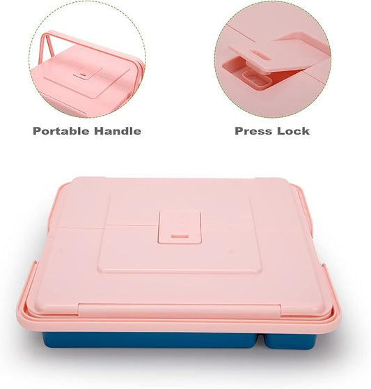 Silverware Organizer with Cover, Portable Cutlery Holder Flatware Tray with Lid Plastic Silverware Storage Box 5 Compartments for Kitchen Drawer (pink)