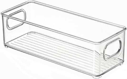 Refrigerator Organizer - Food Pantry Storage Box with Handles, Clear Plastic, BPA Free, Multi-Size Saves Space (9.8x3.5x2.7inches)