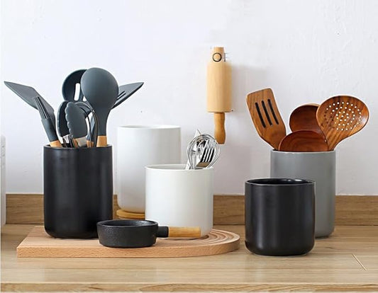 Utensil Crocks, Ceramic Kitchen Utensil Holder for Countertop,Morden Storage for spoons knives and forks,Kitchen Decor Counter