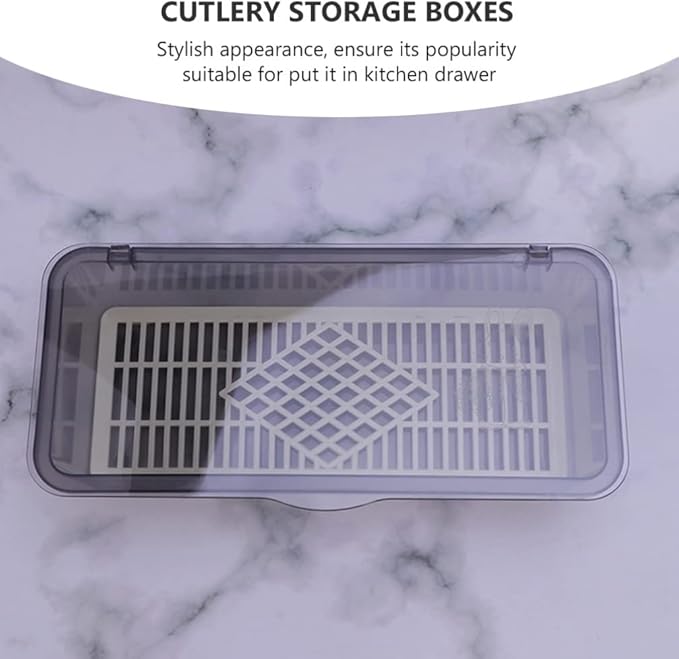Silverware Organizer with Lid: 3Pcs Flatware Organizer with Lid and Drainer, Kitchen Cutlery Tray and Utensil Drawer Organizer with Cover, Countertop Silverware Storage Container (Random Color)