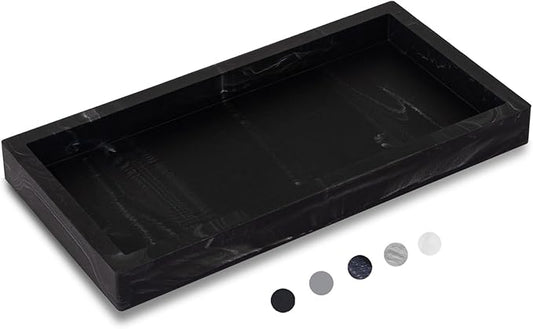 Bathroom Trays for Counter, Slicone Vanity Trays for Bathroom, Rectangle Sponge Holder for Kitchen Sink - Marble Black
