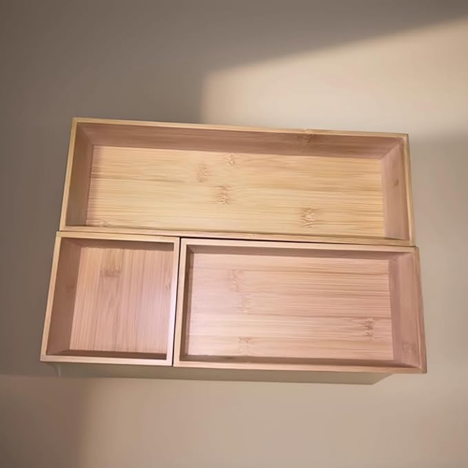 Bamboo drawer organizer Kitchen Utensil Organizer Cutlery Box for Dresser Makeup Tool Office Desk Supplies Storage and Accessories 12"x 4"x 2"