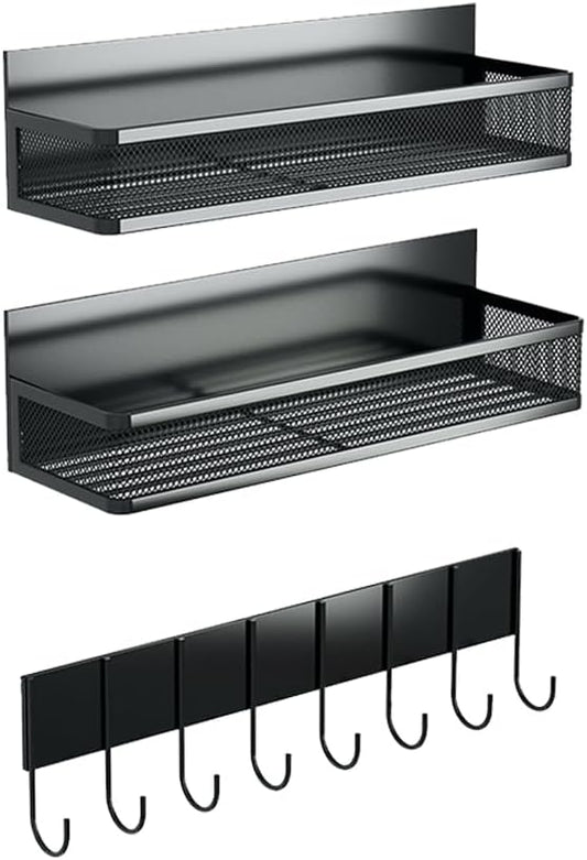AHERO 3 Pack Magnetic Spice Storage Rack Organizer for Refrigerator, Black Fridge Organizers and Storage