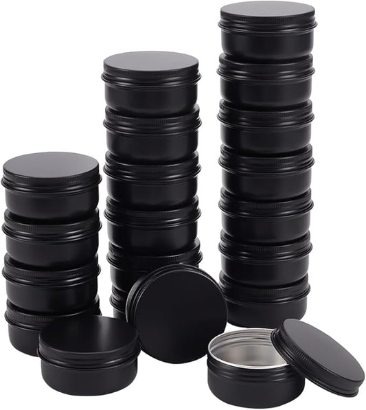 BENECREAT 20 Pack 1.7 OZ Tin Cans Screw Top Round Aluminum Cans Screw Lid Containers - Great for Store Spices, Candies, Tea or Gift Giving (Black)