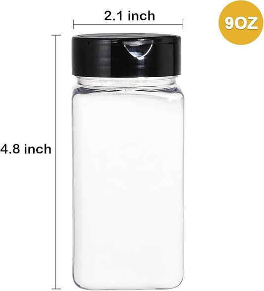 Bekith 16 Pack 9 oz Plastic Spice Jars with Black Cap, Plastic Spice Bottles Empty Seasoning Containers for Storing Spice, Herbs and Powders