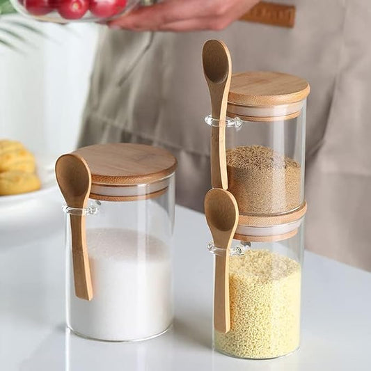 Airtight Glass Jars With Bamboo Lids And Spoons, 17oz Glass Canisters With Lid For Spice Beans Tea, Sealed Sugar Container, Glass Coffee Containers, Food Jars Canisters, Kitchen Accessories (1)