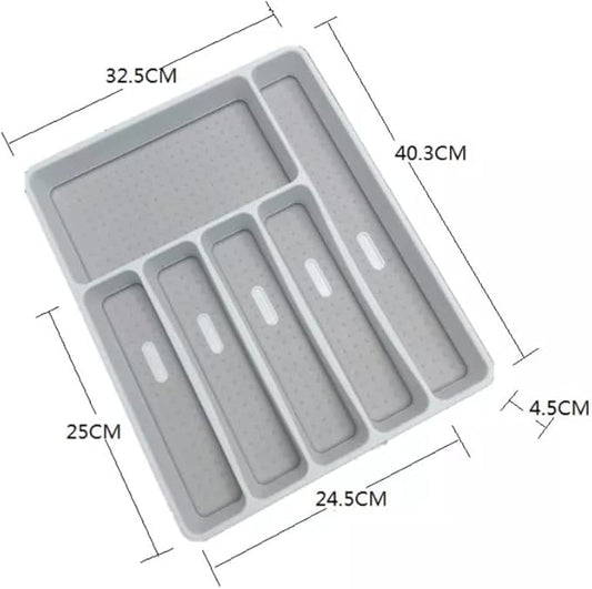 Large Silverware Tray - White, Kitchen Cutlery Tray Drawer Organizers 6-Compartments| Kitchen Drawer Organizer | Soft-Grip Lining and Non-Slip Rubber Feet | BPA-Free