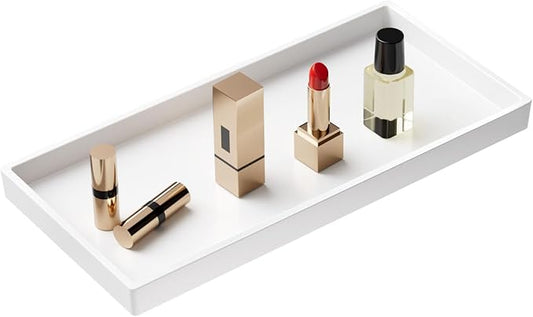 Vanity and Bathroom Tray, 9.8" ABS Countertop Organizer,Waterproof Vanity Tray for Toilet Tank,Perfume,Soap,Keys,Bathroom Accessories,Kitchen and Bath Trays,Non Slip Small Trays,White