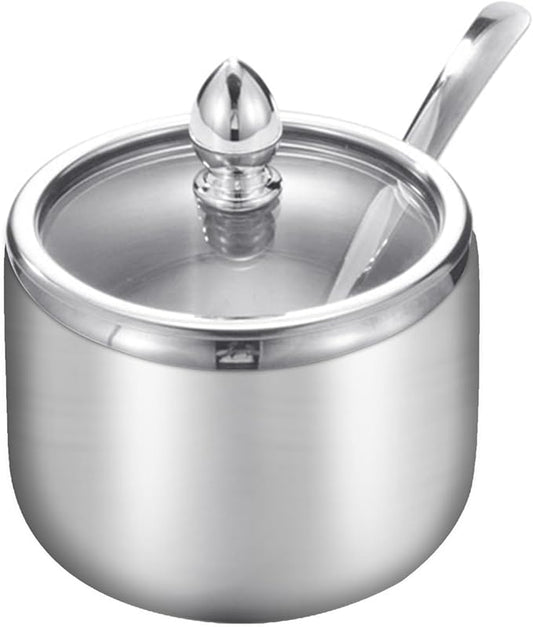 Kitchen Stainless Steel Spice Jars Seasonning Box with Spoons, Seasoning Containers Bottles with Stainless Steel &Clear Glass Cap,10oz for Home and Kitchen (1)