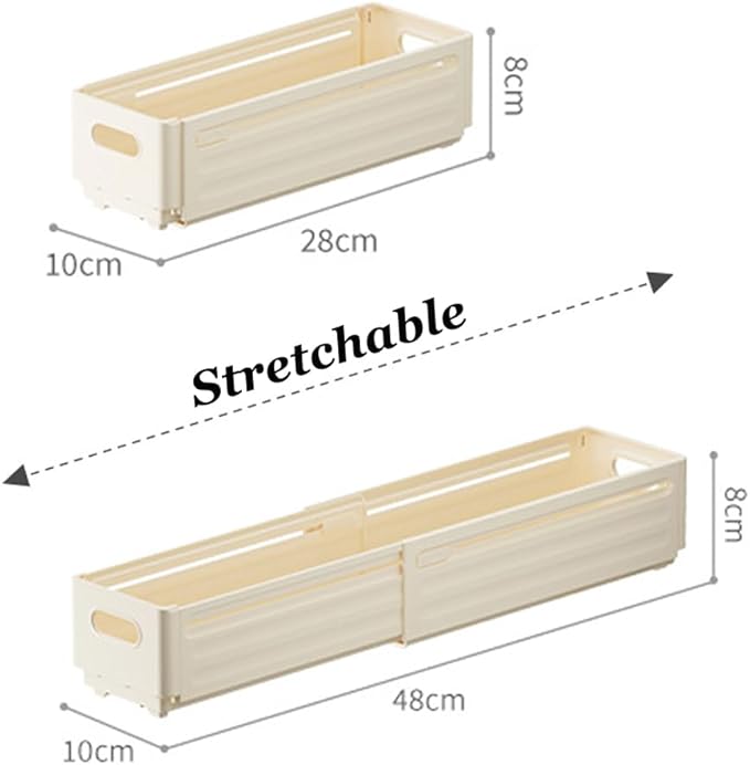 Foldable Storage Bins, Plastic Expandable Boxes for Organizing, Adjustable from 11-18.8" Drawer Organizers Separators Dividers for Bedroom Kitchen Utensils Tools Closet, Small White