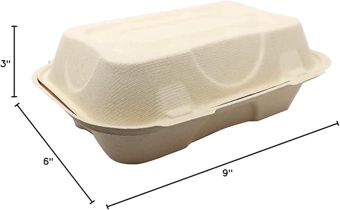 100% Compostable Disposable Food Containers with Lids [9”X6” 500 Pack] Eco-Friendly Take-Out TO-GO Containers, Heavy-Duty, Biodegradable, Unbleached by Earth's Natural Alternative