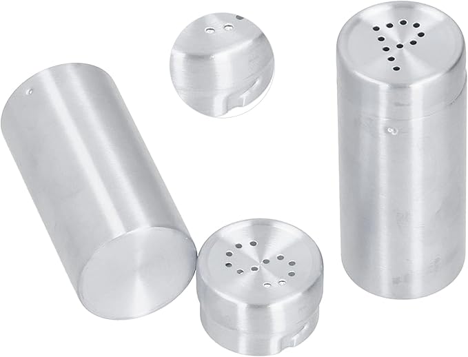 2pcs Spice Stainless Steel Pepper & Salt Shaker Dredge Seasoning Bottle Kitchen Tool (Silver)