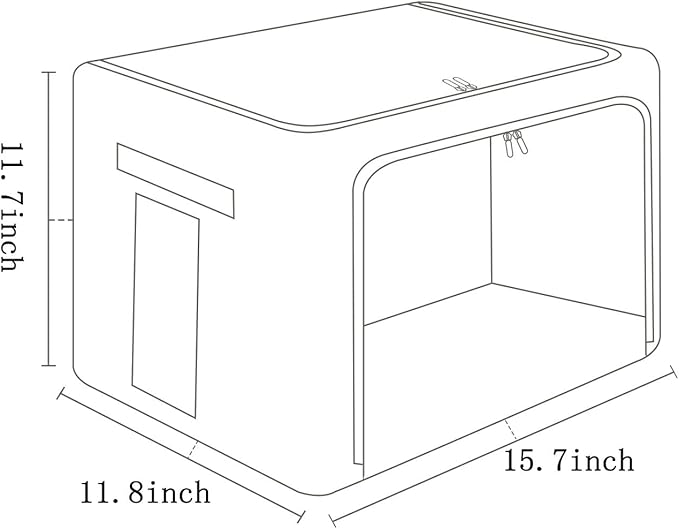 2 Pack Clothes Storage Bins Stackable Metal Frame Storage Box Foldable Linen Fabric Box Organizer with Carrying Handles and Clear Window (Black, 15.7x 11.8x 11.7 Inch)