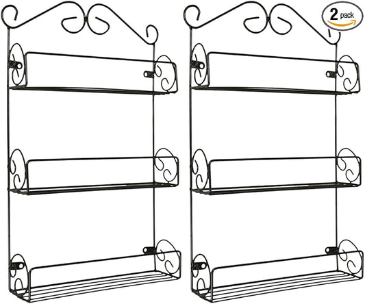DII Farmhouse Vintage Decorative Metal Pantry Spice Rack Organizer, 11Lx2.6Wx18H, 3 Tier Spice Rack - Rustic (Pack of 2)