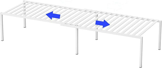 Redrubbit Expandable Cabinet Storage Shelf Rack - Kitchen Counter and Cabinet Shelf - Steel Metal Wire - Cupboard, Plate, Dish, Counter & Pantry Organization - White
