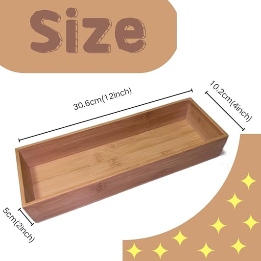 Bamboo drawer organizer Kitchen Utensil Organizer Cutlery Box for Dresser Makeup Tool Office Desk Supplies Storage and Accessories 12"x 4"x 2"