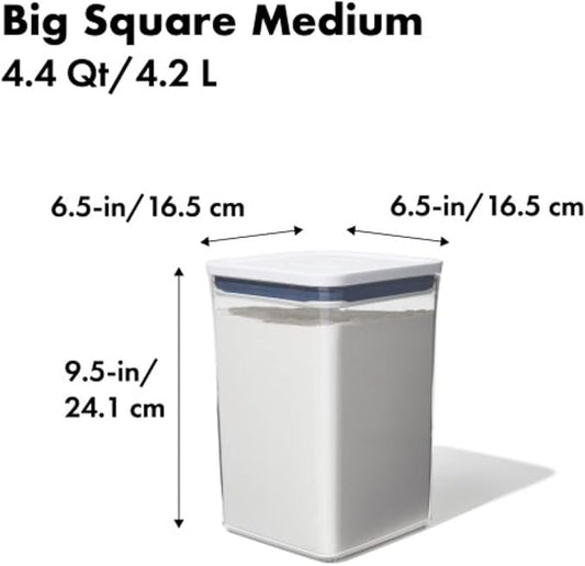 OXO Good Grips POP Container - Airtight Food Storage - Big Square Medium 4.4 Qt Ideal for 5lbs of flour or sugar