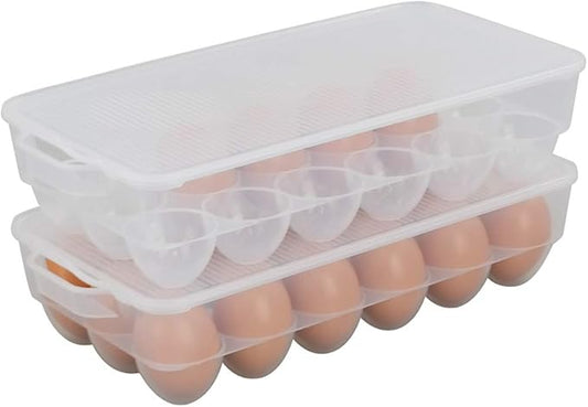 Begale 4-Pack Clear Egg Tray Container with Lid, Plastic Covered Egg Holder for Refrigerator, Fits 18 x 4 Eggs (72 Eggs)