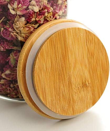 Glass Food Storage Jar Canister - Cylinder Airtight Kitchen Container with Natural Wood Lid for Tea Dry Fruit Nuts Candy Seasoning Spaghetti Coffee Bean Clear Sealing size 250ML/8.5oz