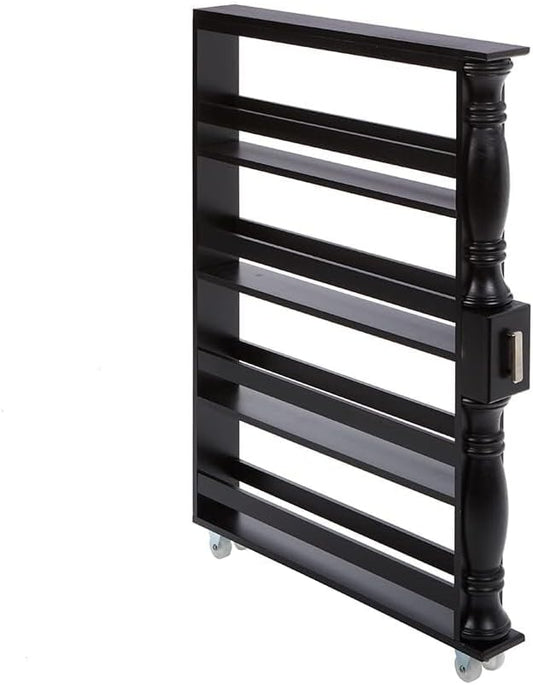 The Lakeside Collection Slim 4 Tier Black Wooden Storage Rack Cart on Wheels for Small Spaces, Kitchen, Bathroom Laundry Room Organization
