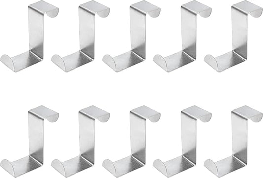 10 Pcs Over The Door Hooks Z-Shaped Hanging Hooks Dual Head Fits 3/4" and 1-1/2" Door Widths, Stainless Steel Reversible Single Hanger Hook for Door, Kitchen, Cabinet, Cupboard, Drawer