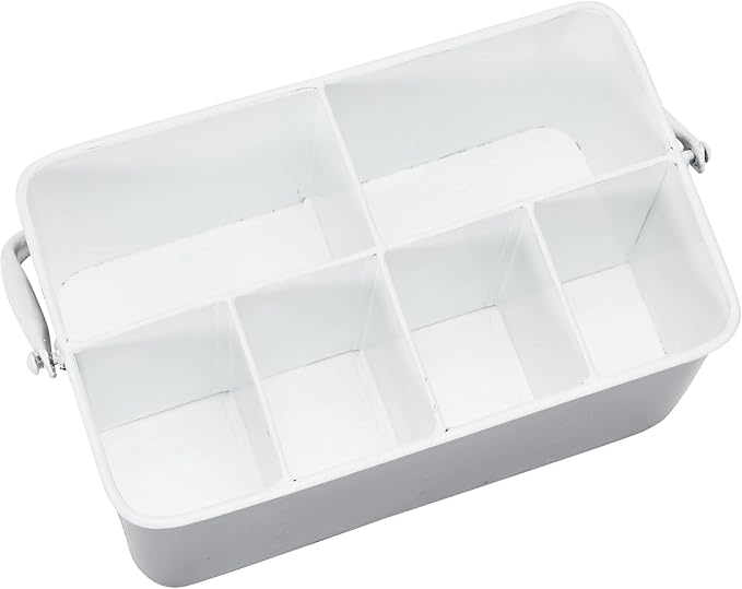 Creative Co-Op Farmhouse Metal Storage Caddy with 6 Compartments and Handle, Distressed Grey and White
